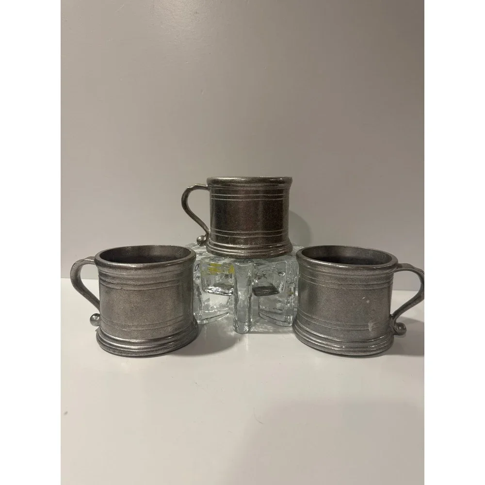 Vintage Pewter Mini Tankard Mugs‎ Set of 3 USA Metal Shot Cups Barware